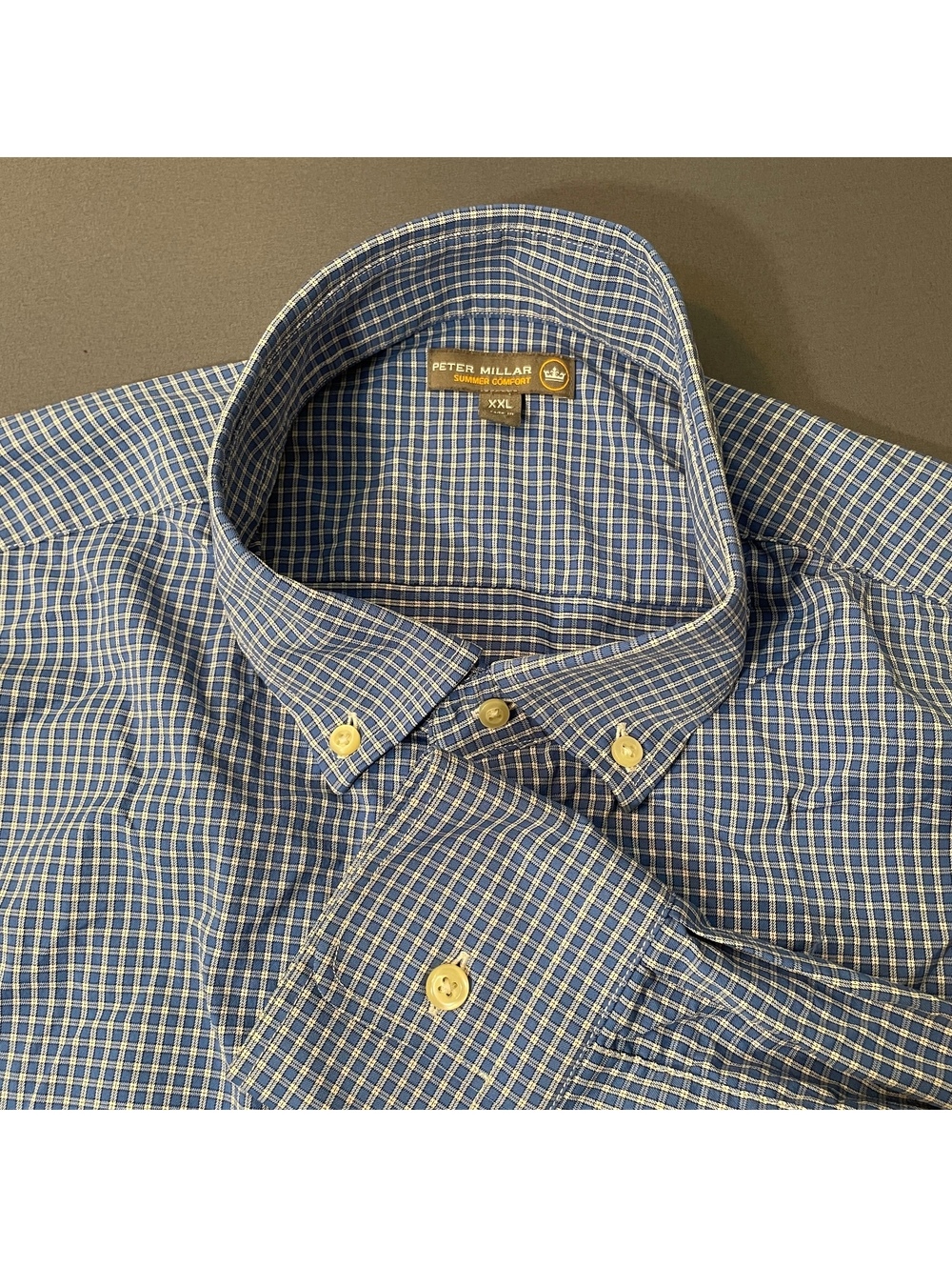 Peter Millar XXL Blue White Checkered Button-Down Long Sleeve Shirt
